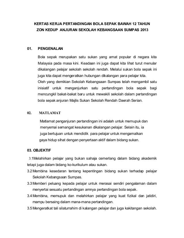 KERTAS KERJA PERTANDINGAN BOLA SEPAK BAWAH 12 TAHUNZON KEDUP ANJURAN ...